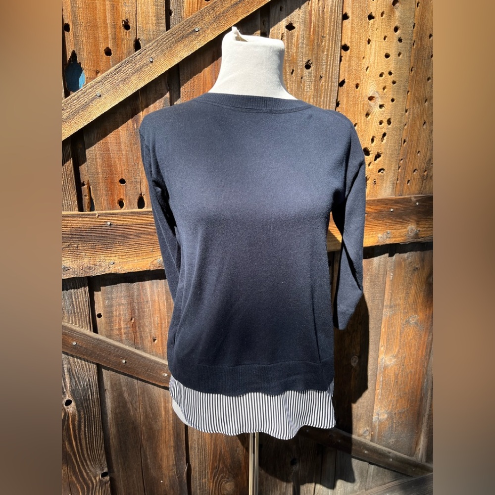 Market & Spruce Navy Blue Sweater With Attached Striped Shirt XS